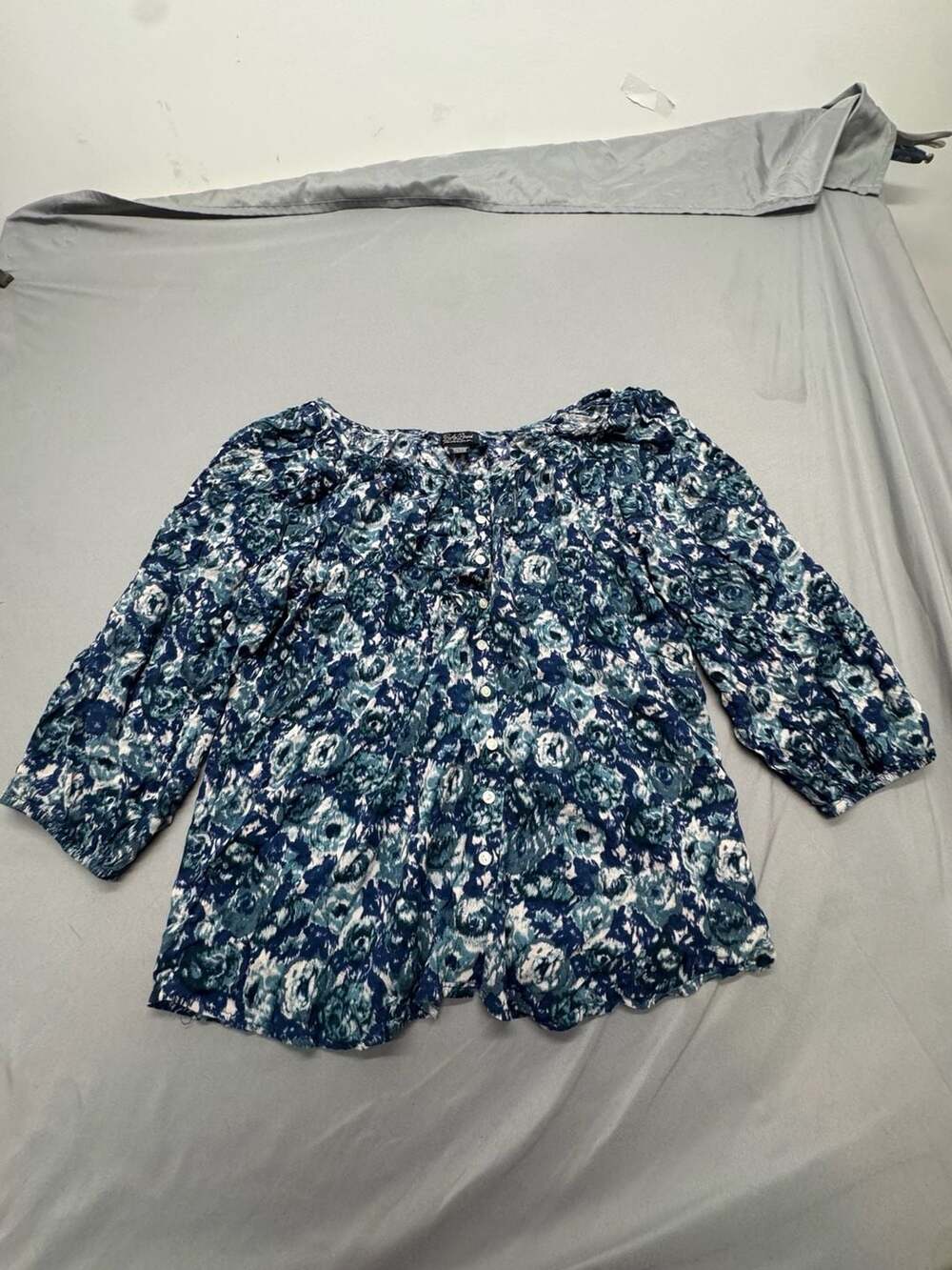 Lucky Brand Peasant Top Size XL Blue Floral Rayon Boho Blouse
